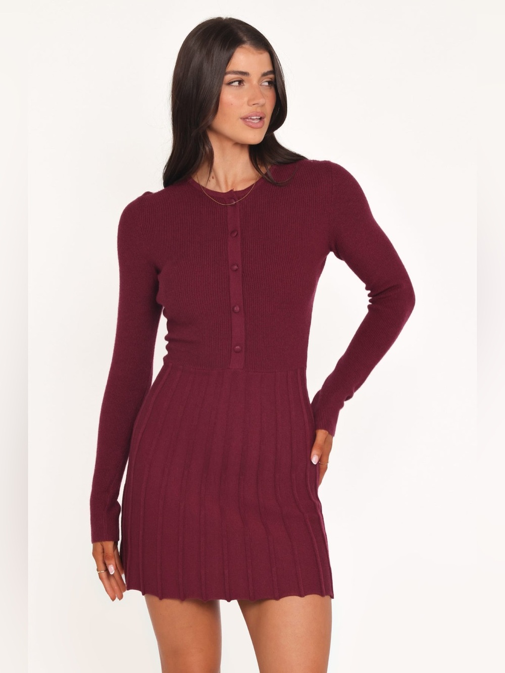 Petal & Pup Darlina Long Sleeve Mini Sweater Dress Burgundy S/M NWI